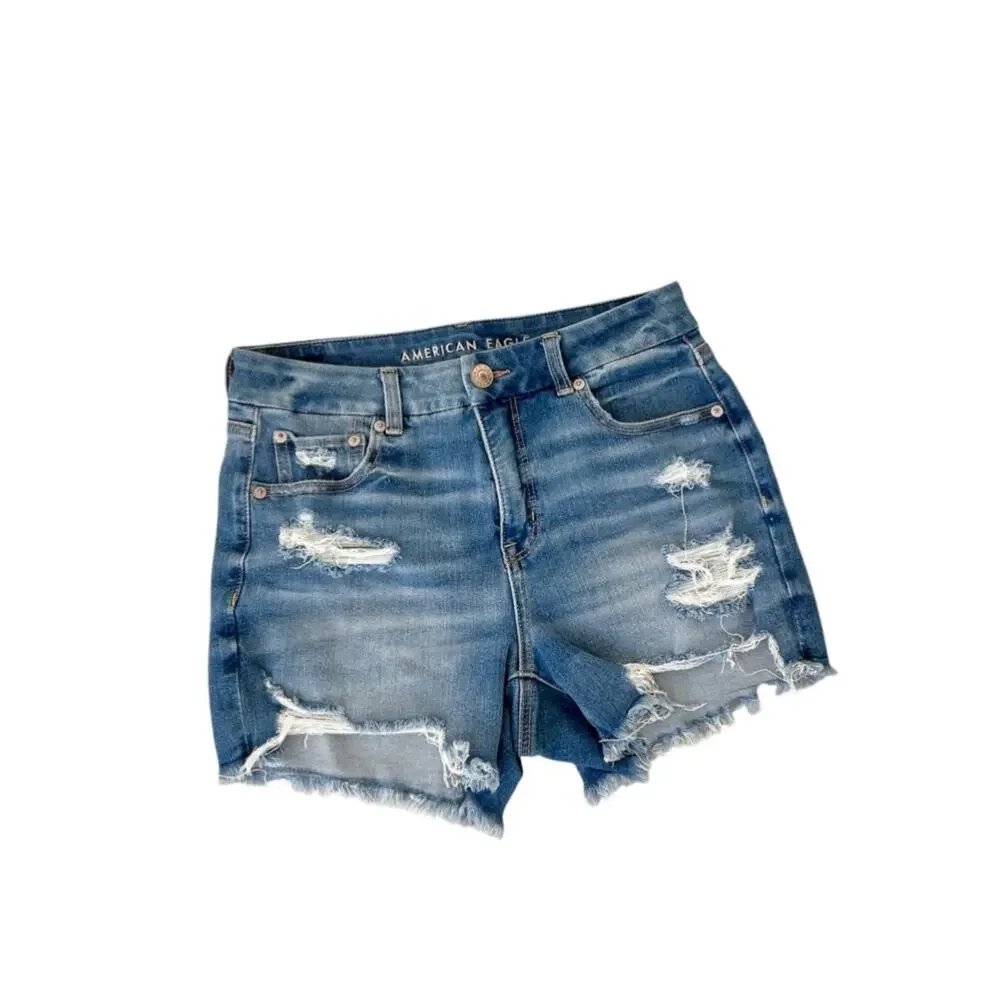 American Eagle Dream Curvy Midi High-Waisted Jean Shorts 8 Medium Indigo